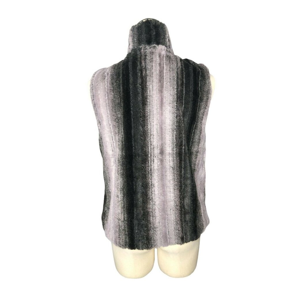 Cejon Faux Fur Vest Womens M Gray Black Hook n Loop High Collar Lined Pockets - Picture 4 of 10